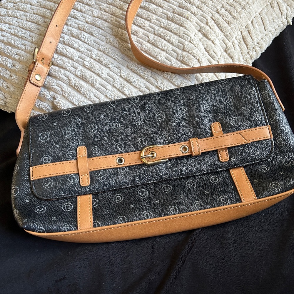Black and tan faux leather purse